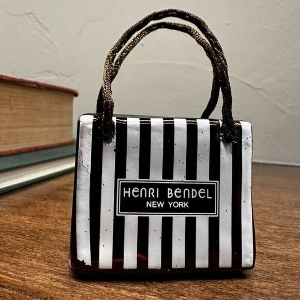 Henri Bendel Centennial Stripe Hat Box Glass Christmas Ornament 2.25"